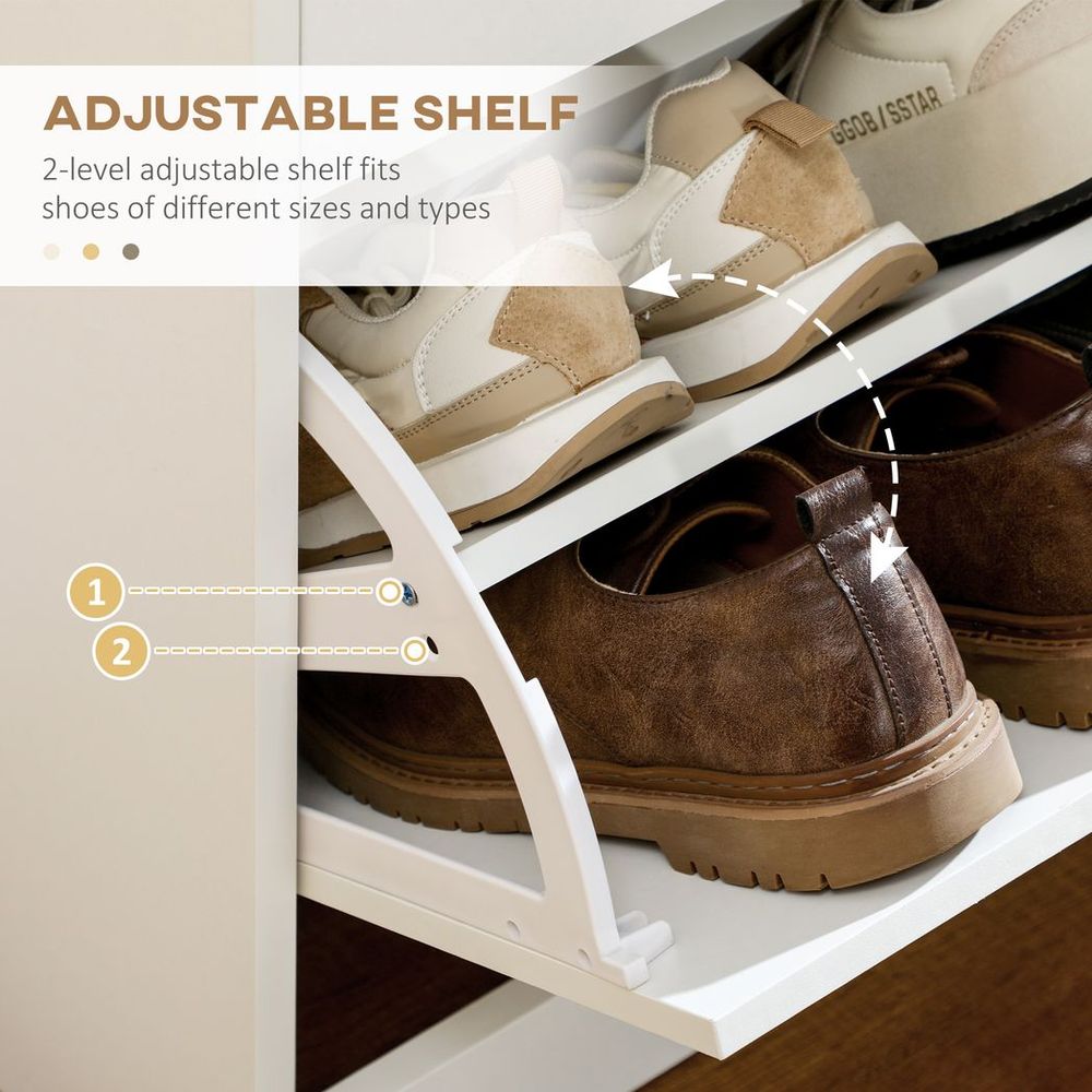 Slim Shoe Cabinet with 2 Flip Drawers for 12 Pairs of Shoes White