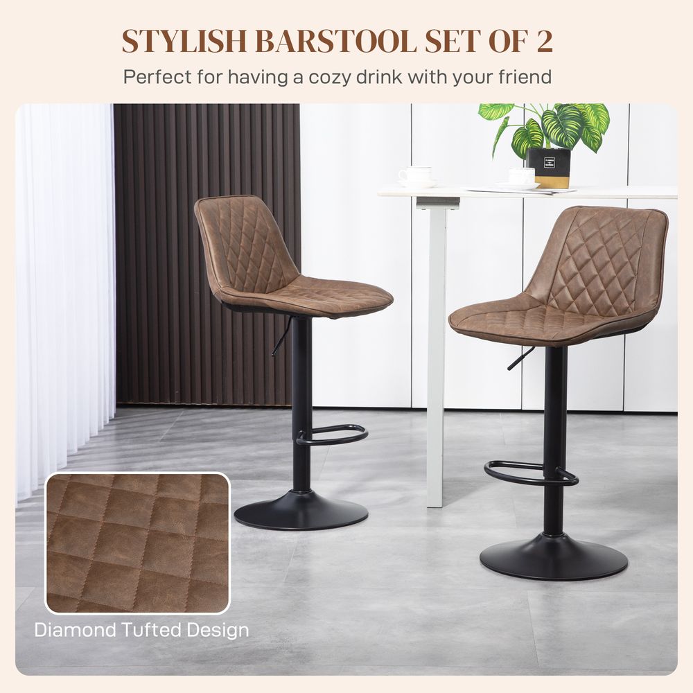 Bar Stools Set of 2, Adjustable 360° Swivel Chairs, Brown. Stylish, Comfortable