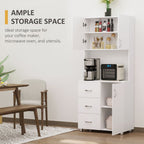 Free standing Kitchen Cupboard, Storage Cabinet with Doors and Sheleves, 3 drawers and Open Space, Adjustable Height Storage Unit, White