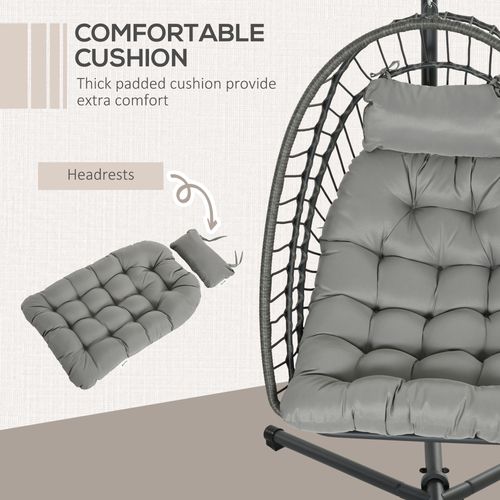 PE Hanging Swing Chair w/ Thick Cushion, Patio Hanging Chair, Grey