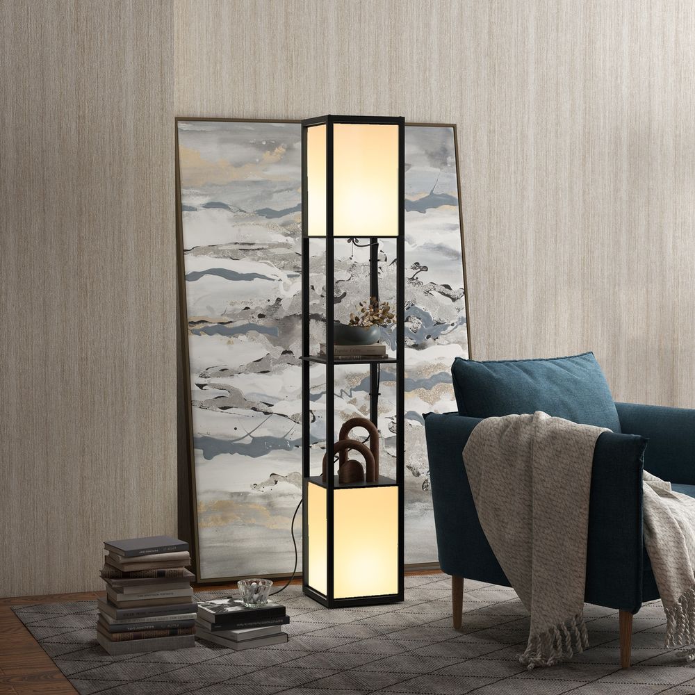 Shelf Floor Lamp with Dual Light, for Living Room, Bedroom, Black
