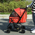 Dog Stroller, Pet Stroller, Foldable Dog Cat Travel Pushchair with Reversible Handle, EVA Wheels, Brake, Basket, Adjustable Canopy, Safety Leash, for Small Dogs, Red