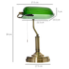 Banker's Table Lamp Desk Lamp w/Antique Bronze Base, Glass Shade and Pull Rope