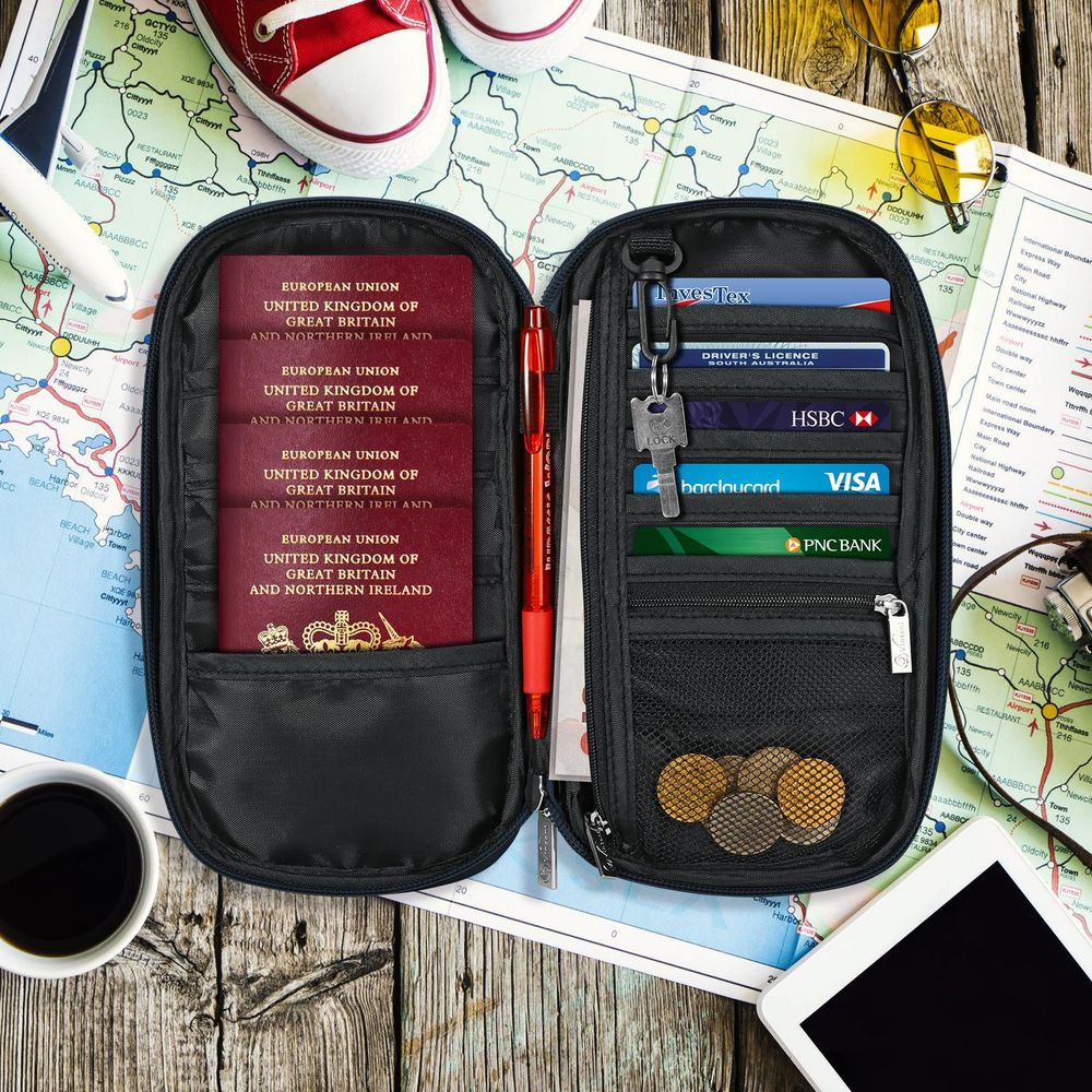 Deluxe Passport Org - Navy Blue - RFID Protected - Multifunctional Travel Wallet - Ideal Gift