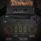 Electric Fireplace LED Fire Flame Effect, Double Door, 1000W/2000W, Black