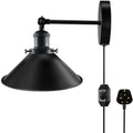 Modern Black Plugin Wall Light Fitting Cone Metal Shade Indoor Sconce Light Without Bulb