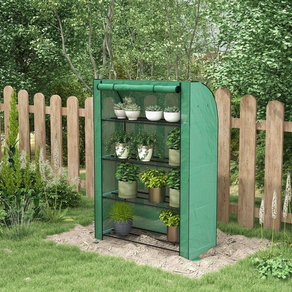 Mini Greenhouse: 4 Tier Shelves, Portable & Durable, 170H x 120W x 50Dcm, Green