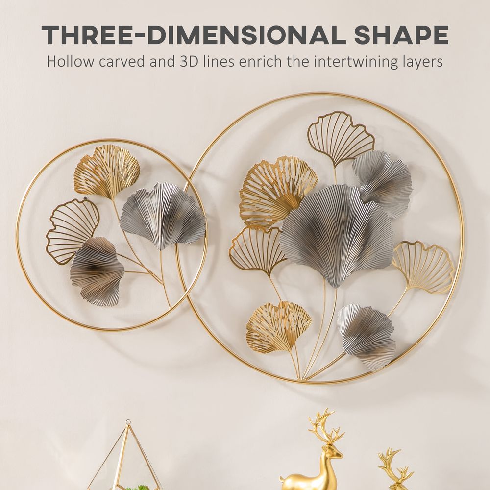 Artistic Gold Ginkgo Leaf Metal Wall Sculpture, Elegant Home Decor+