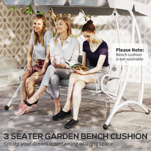 3 Seater Garden Bench Cushion Outdoor Seat Pad w/ Ties Light Grey