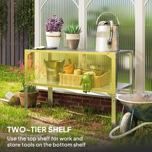 2 Tier Potting Bench Table, Galvanised Work Bench, Silver Tone