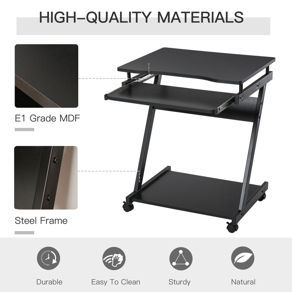 Movable Computer Desk with 4 Moving Wheels Sliding Keyboard Tray Home Office Workstation Black