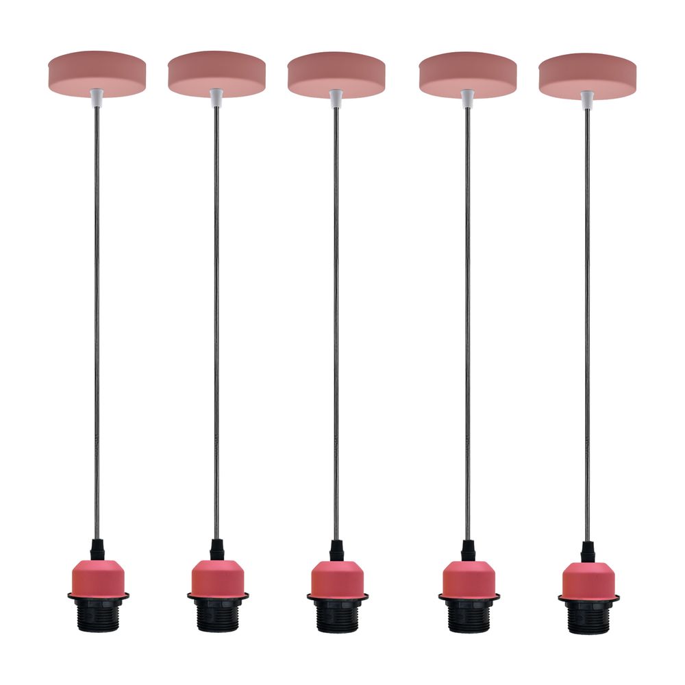 5 Pack Industrial Pendant Light Fitting, Lampshade Addable E27 Lamp Holder Light Pink