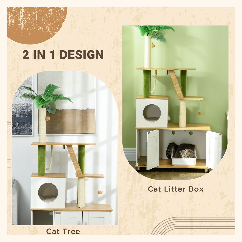 Oak 2-in-1 Cat Tree & Hidden Litter Box
