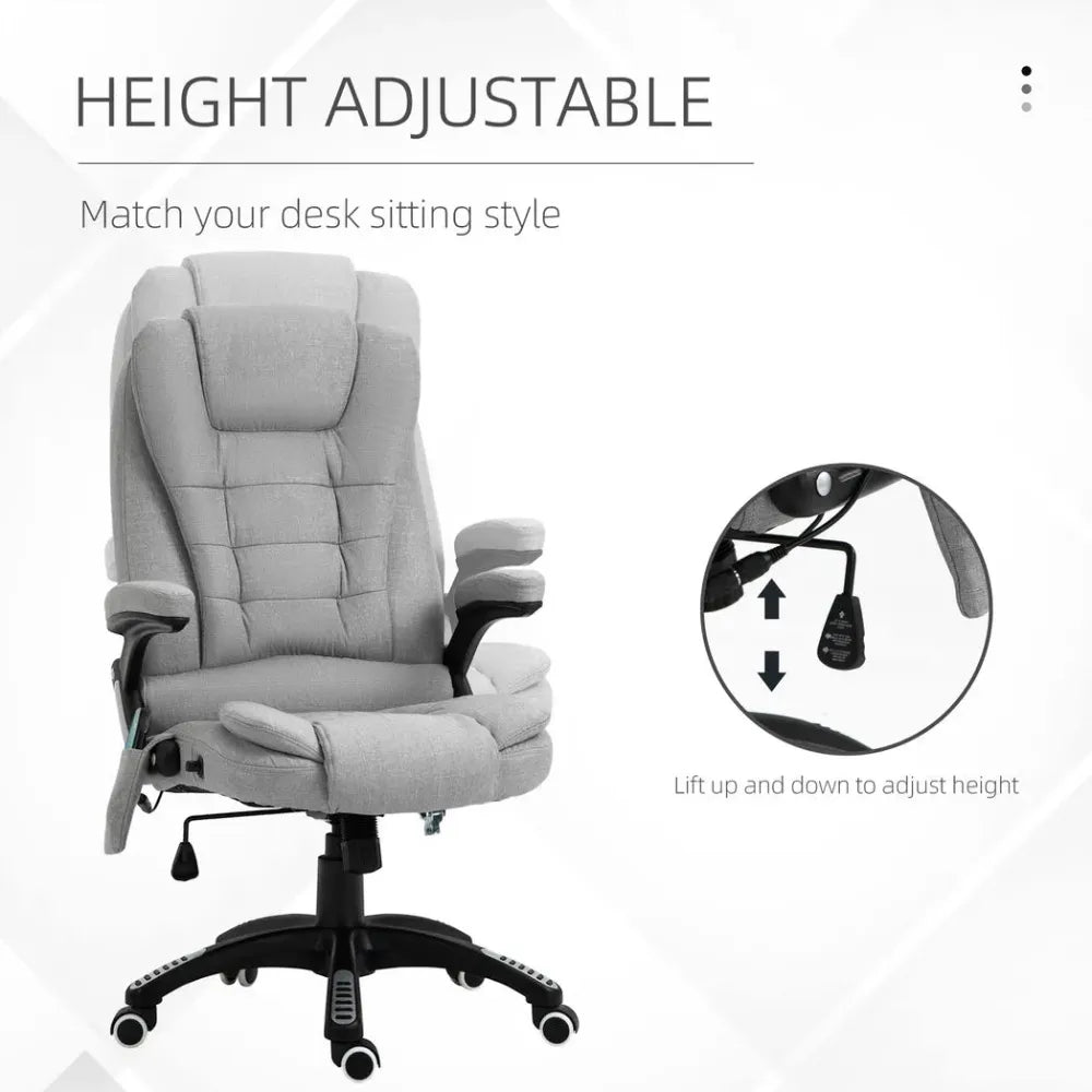 Executive Reclining Chair w/ Heating Massage Points Relaxing Headrest Grey in Grey