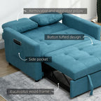 2 Seater Sofa Bed Settee - Blue, Convertible, Cushions, Pockets