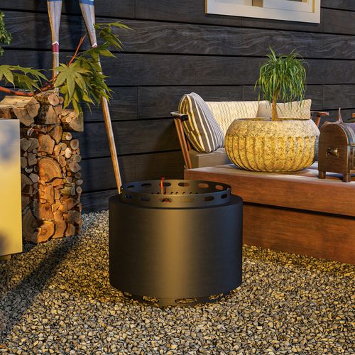 48.5cm Smokeless Wood Burning Firepit Metal Fire Pit, Black