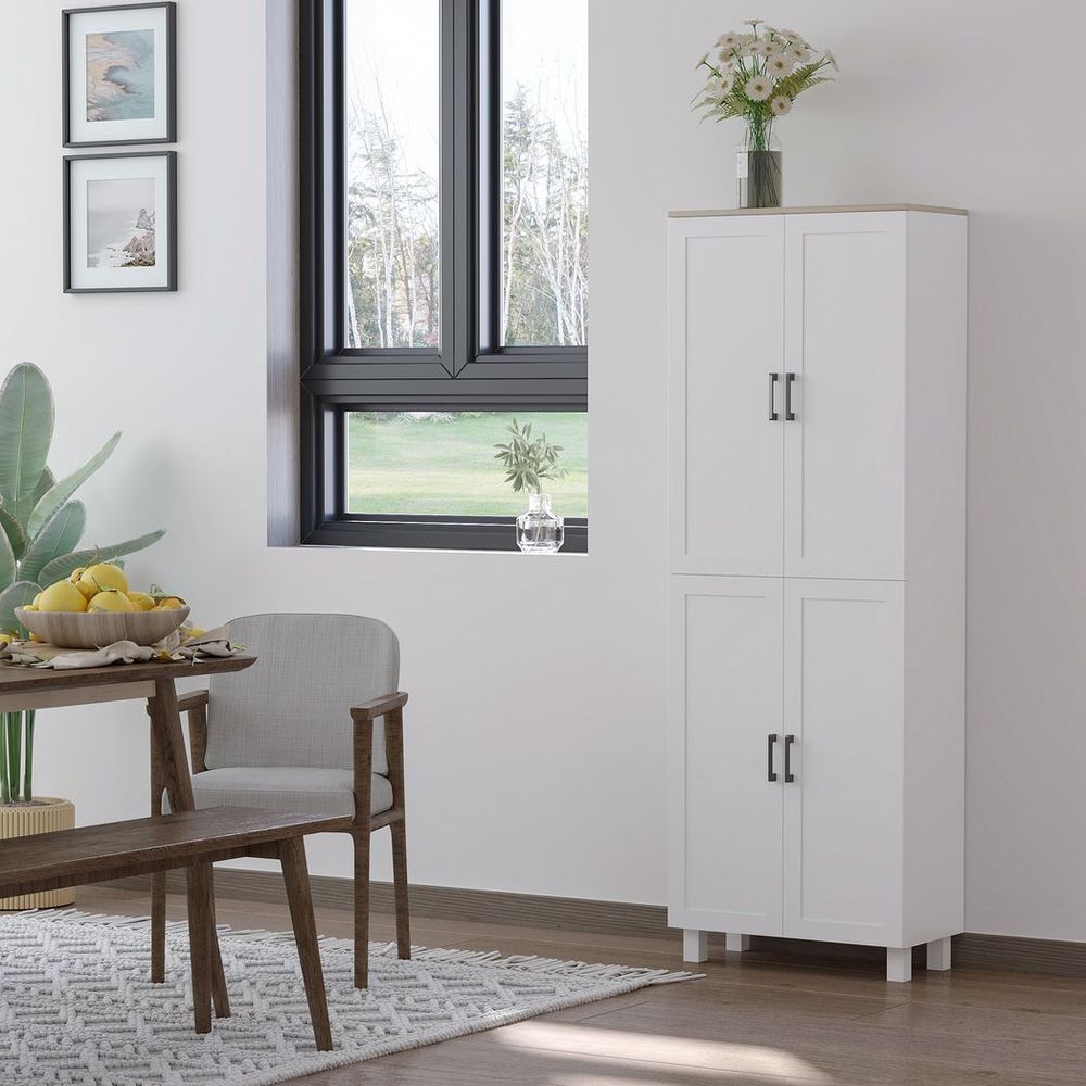 Modern Kitchen Cupboard Storage Cabinet with 4 Shelves, White