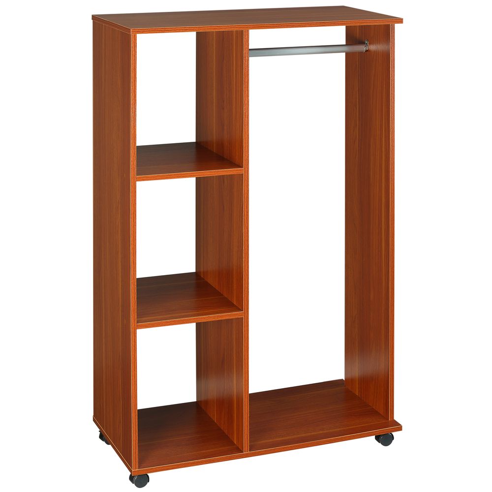 Walnut Open Wardrobe - Clothes Hanging Rail - Organizer