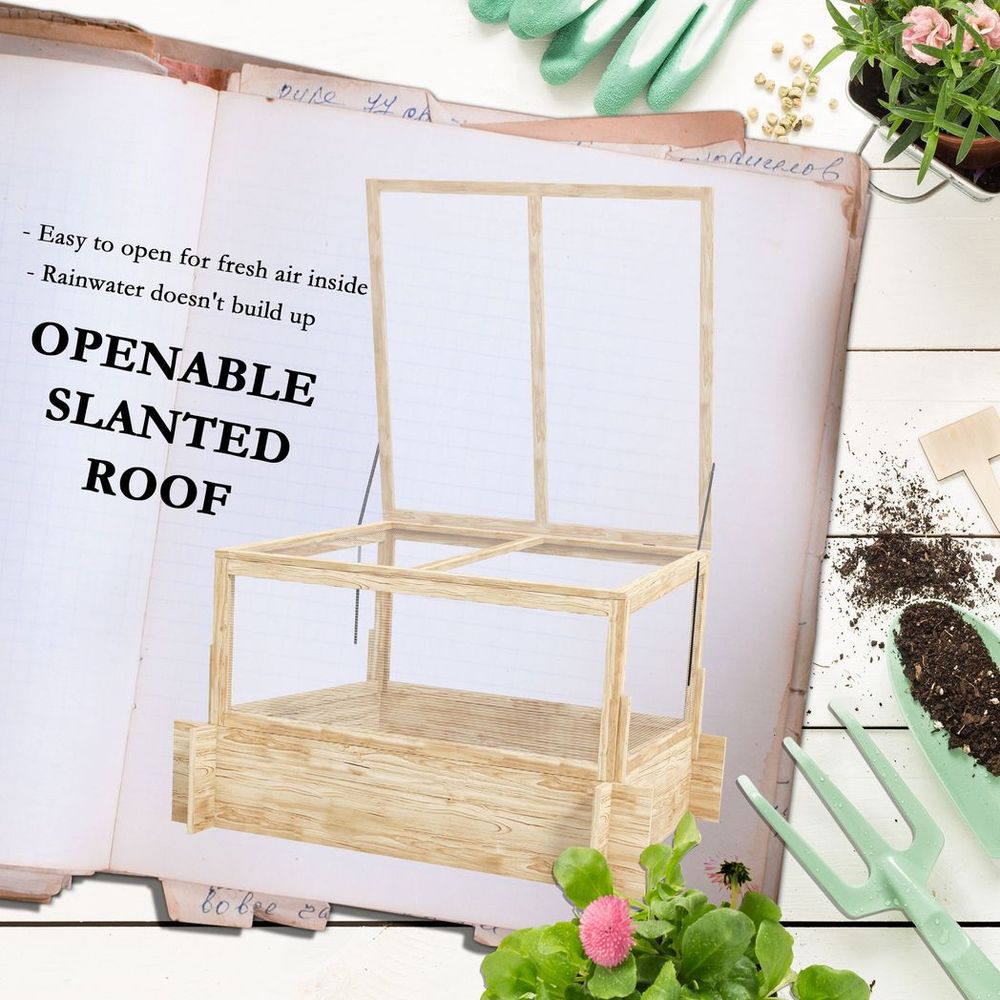 Outdoor Raised Garden Bed with Cold Frame Greenhouse and Openable Top