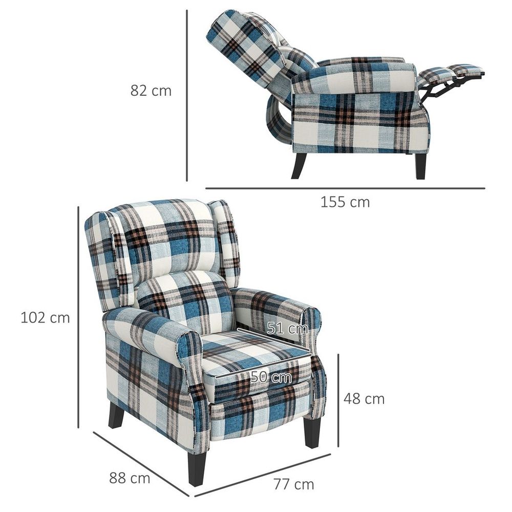 Recliner Chair for Living Room Wingback Chair with Padded Armrest Blue