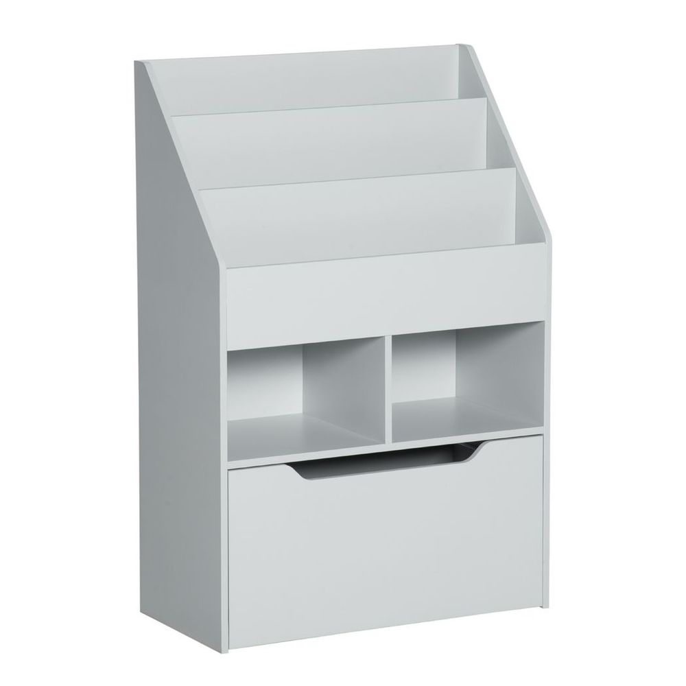 Kids Bookshelf, Toy Box w/ Storage Drawer, Wheels, for Bedroom - Grey