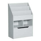 Kids Bookshelf, Toy Box w/ Storage Drawer, Wheels, for Bedroom - Grey