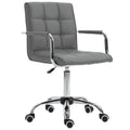 Comfortable Mid Back Swivel Home Office Chair - Grey PU Leather, Arm & Wheel