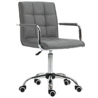 Comfortable Mid Back Swivel Home Office Chair - Grey PU Leather, Arm & Wheel