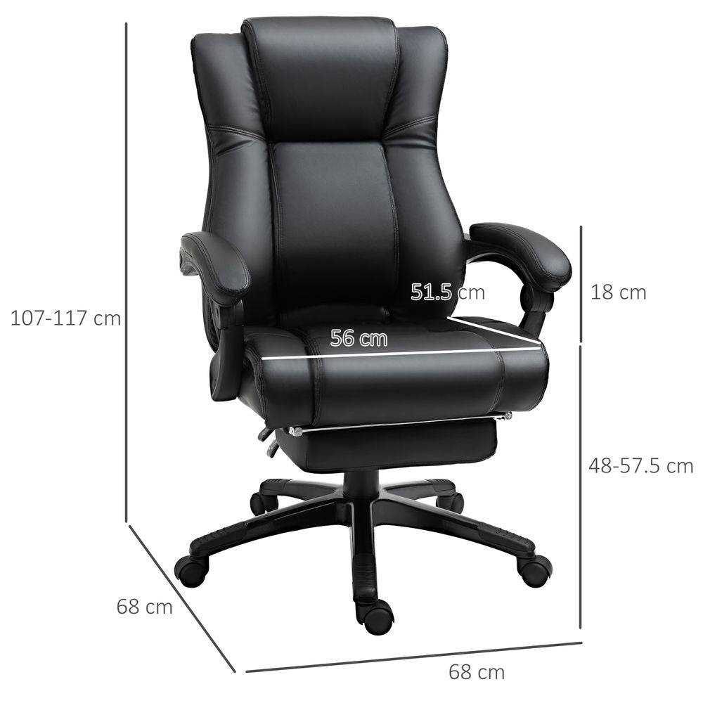 Executive Office Chair, PU Leather High Back Desk Chair with Height Adjustable, Reclining Swivel Computer Chair for Home, Black