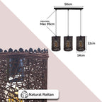 3 Head Rectangle Base Natural Wicker Rattan Ceiling Pendant Light Shade