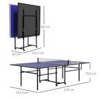 9FT Folding Table Tennis Table w/ 4 Wheels, for Indoors, Blue