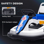 6V Kids Bumper Car, 360-Degree Rotation Waltzer Car w/ 2 Speeds - White