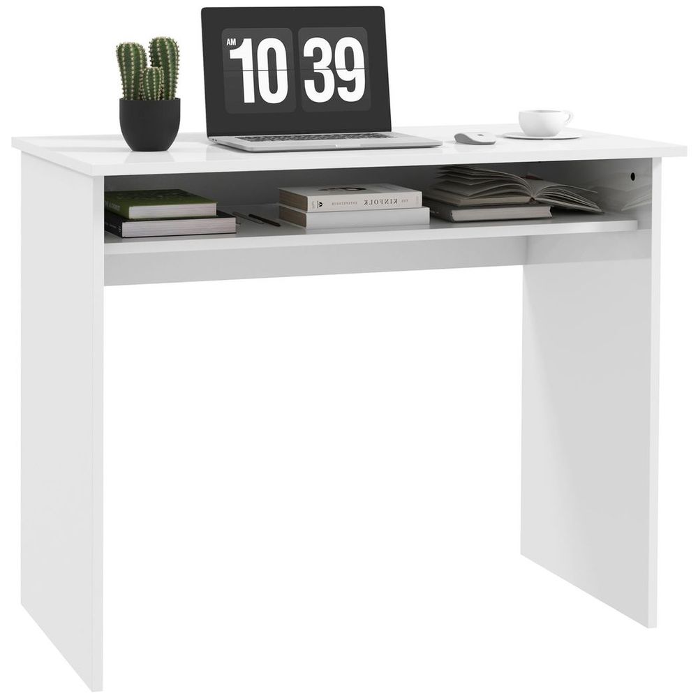 Computer Desk Writing Table Study Workstation Storage High Gloss White
