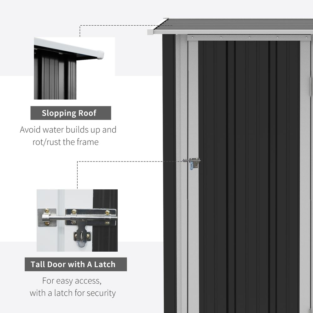 Grey Garden Storage Shed - Lockable Door - Sloped Roof - 142x84x189cm