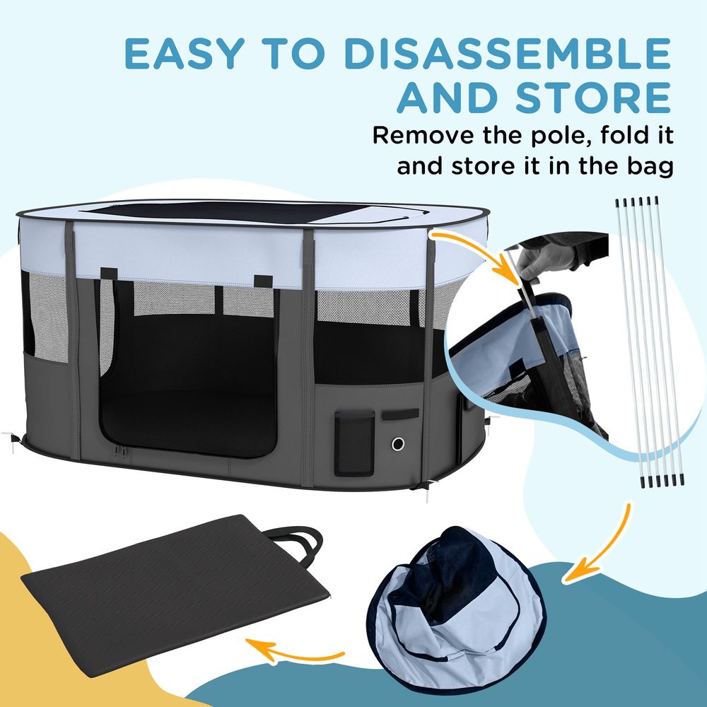 Portable Dog Pen - Puppies, Rabbits, Kittens, Guinea - Grey with Easy Detail