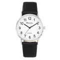 Mens Classic Big White Dial Black Leather Strap Watch