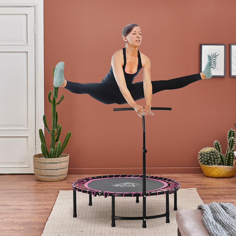 45” Round Mini Fitness Trampoline Rebounder Indoor Outdoor Mini Jumper with Adjustable Handle - Pink