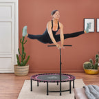 45” Round Mini Fitness Trampoline Rebounder Indoor Outdoor Mini Jumper with Adjustable Handle - Pink