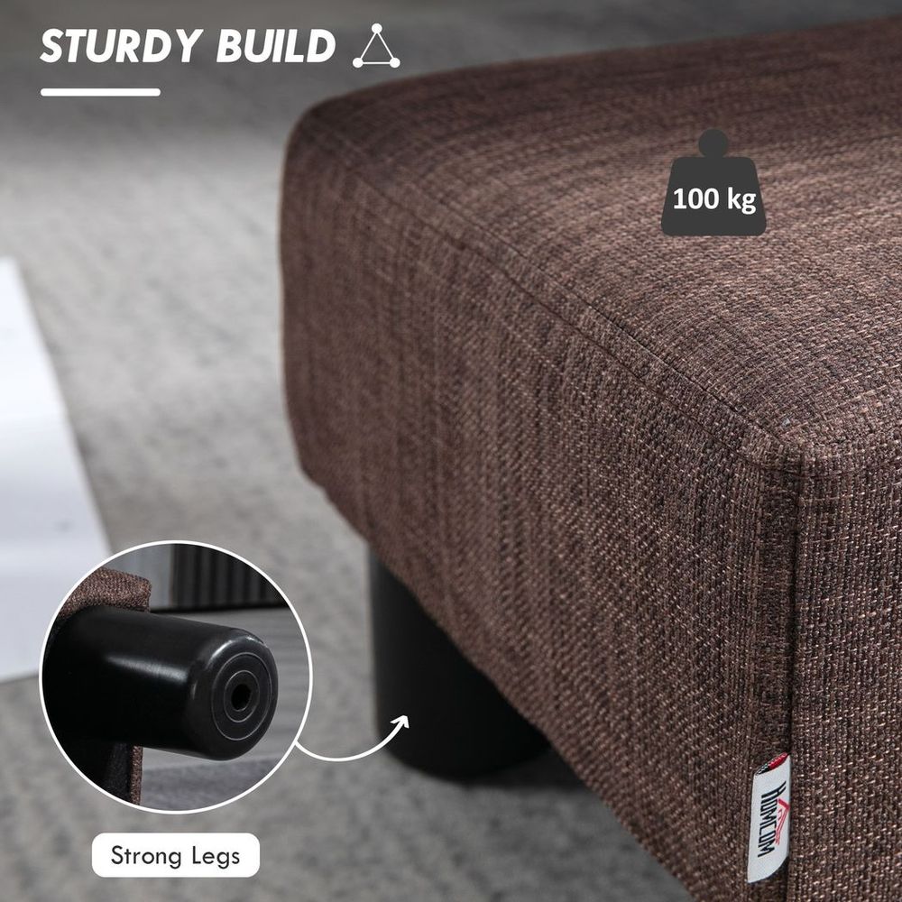 Chic Linen Fabric Footstool Ottoman Cube with 4 Plastic Legs Brown