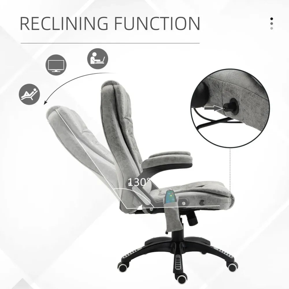 Executive Reclining Chair w/ Heating Massage Points Relaxing Headrest Grey with Office Detail