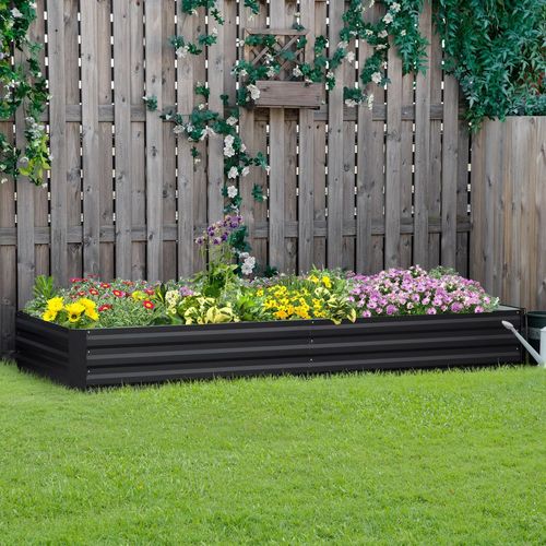 Galvanised Raised Garden Bed Metal Planter Box with Open Bottom, Grey