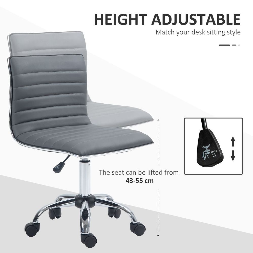 Ergonomic Dark Grey Office Chair: Armless Mid-Back, Adjustable, 360 Swivel