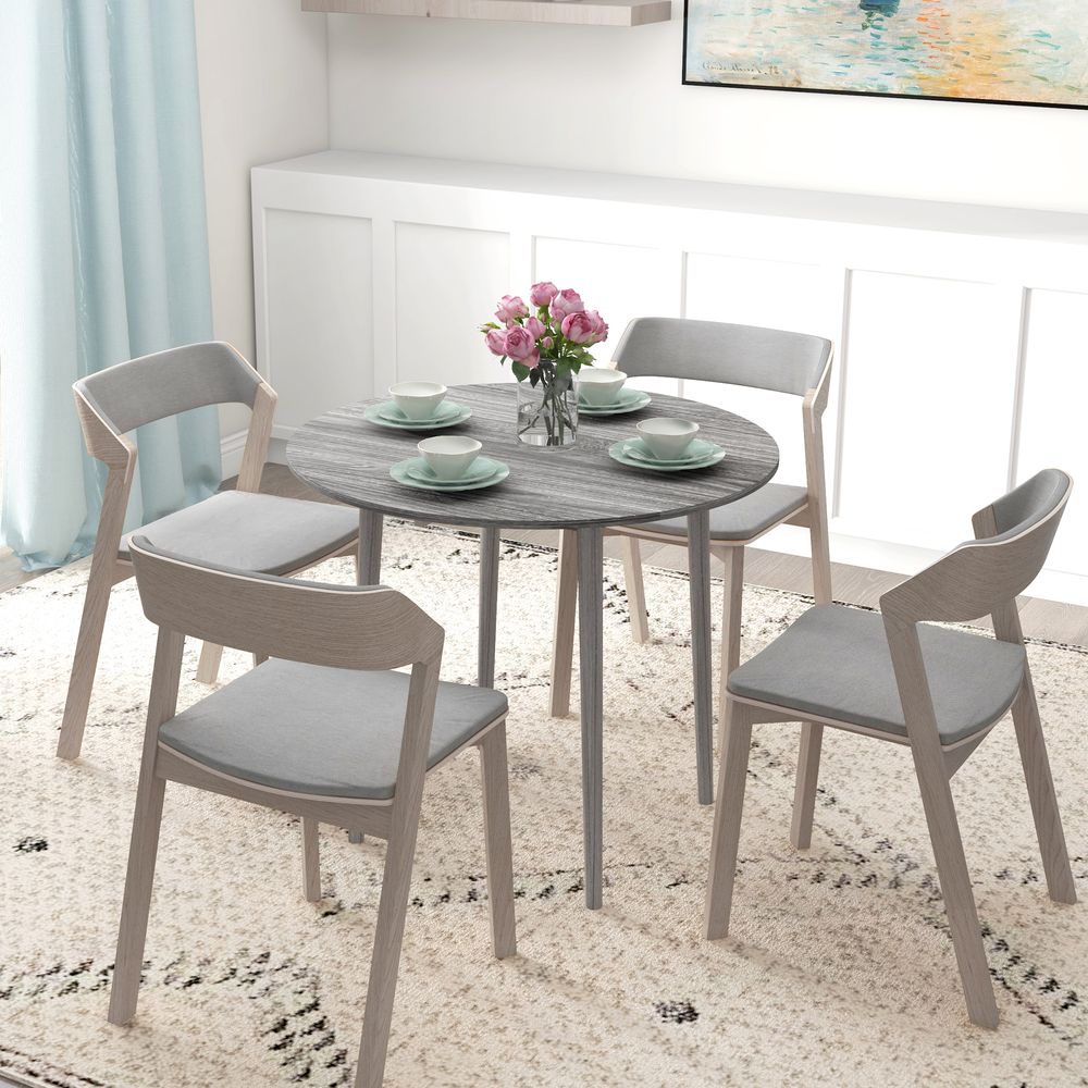 Foldable Dining Table, Round Drop Leaf Table with Wood Legs