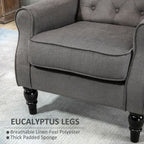 Wood Frame Accent Armchair - Retro Tufted Club Chair - Dark Grey Fabric - Home Furniture