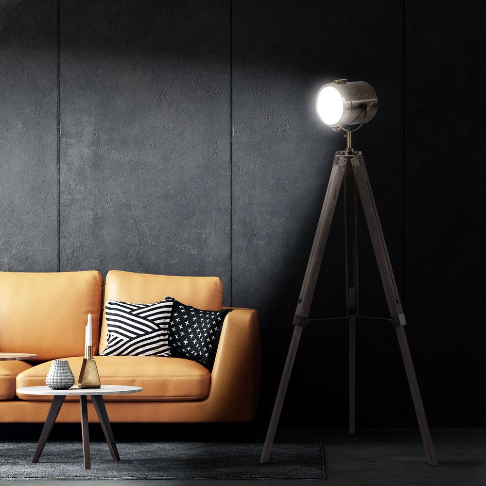 65L Wood/Bronze Tripod Floor Lamp - Adjustable Height & Shade - Stylish Home Decor