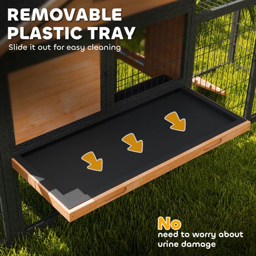 Rabbit Hutch Outdoor with Steel Run Removable Plastic Tray Natural