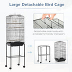 Bird Cage Budgie Cages for Finch Canary Parakeet with Stand Wheels Slide-out Tray Accessories Storage Shelf, Black 46.5 x 36 x 157 cm