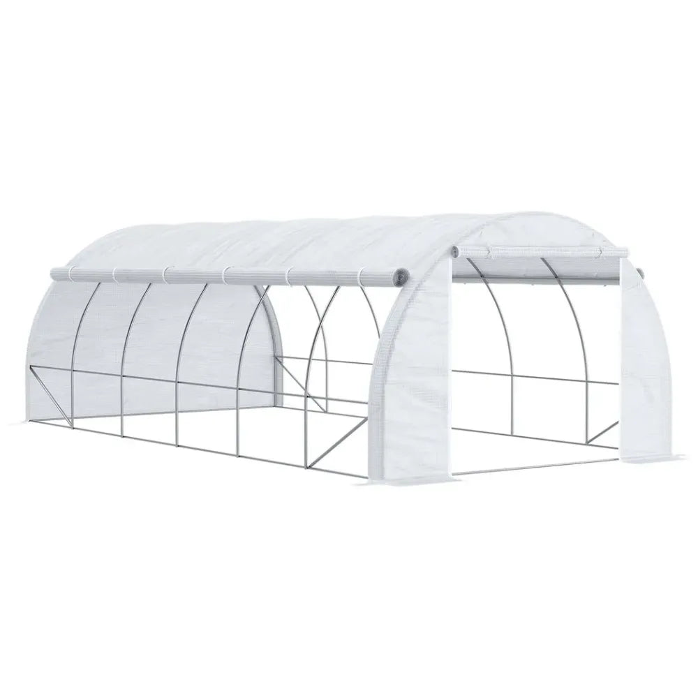 6x3x2m Poly Greenhouse Tent - Steel Frame - White
