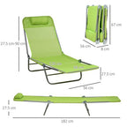 2 Piece Folding Sun Loungers with Adjustable Backrest, Pillow, Green