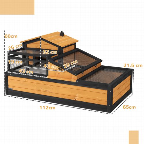 Wooden Tortoise House Indoor Outdoor w/ Balcony, Tray, Openable Roof